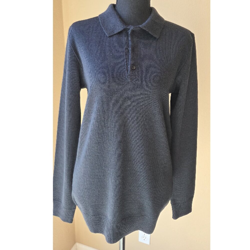 Crew Outfitters Gray Knit Polo Sweater Long Sleeve Collared Pullover